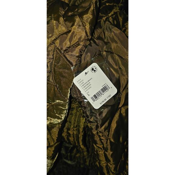 NWT FREE PEOPLE Quinn Quilted Crop Jacket $198 LARGE Bronze/Brown Patching - Picture 8 of 8